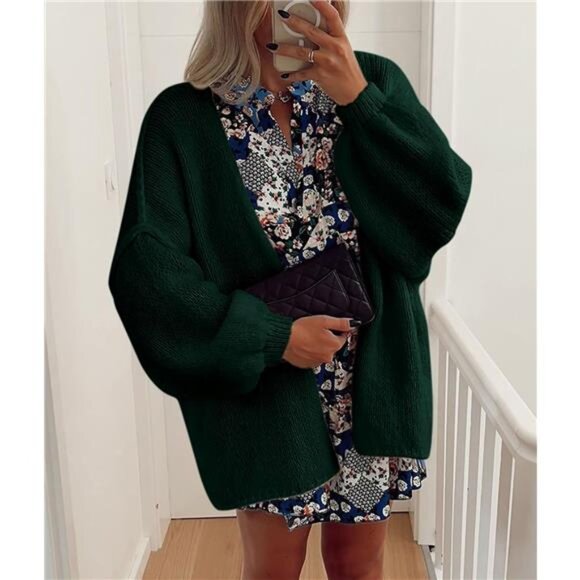 Womens Oversized Cardigan Sweaters Spinach Green - Picture 5 of 6